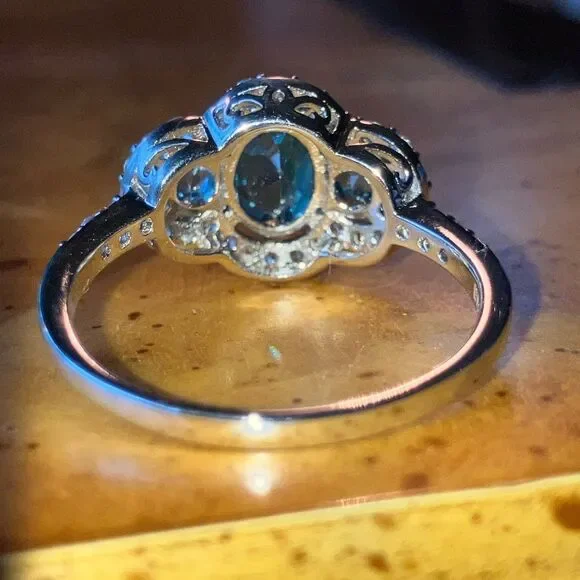 London Blue Topaz White Sapphire Sterling Silver Ring Size 9.75 - Picture 6 of 9